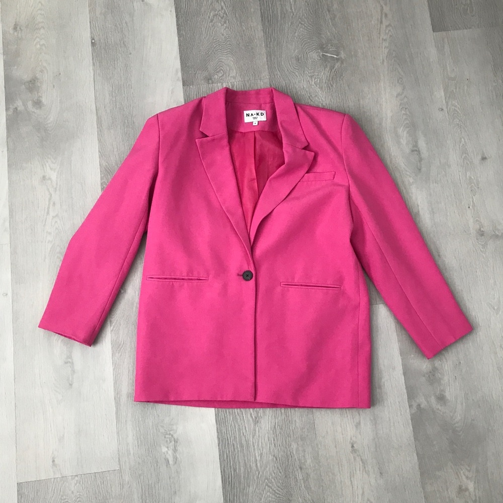 NA-KD HOT PINK OVERSIZED BLAZER JACKET LONGLINE ONE BUTTON WOMENS 38